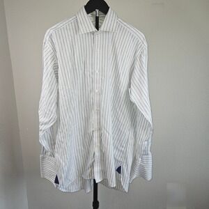 Haines & Bonner Dress Shirt Mens 16 White Blue Striped French Cuff‎ Old Money